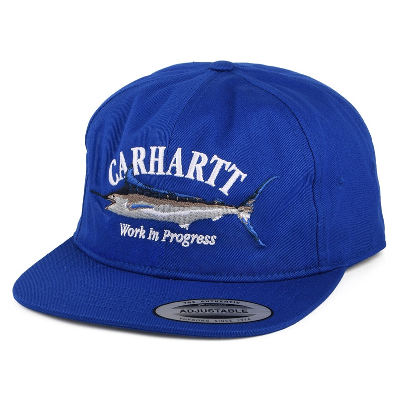 Carhartt WIP Hats Marlin Cotton Twill Flat Brim Baseball Cap – Blue Adjustable