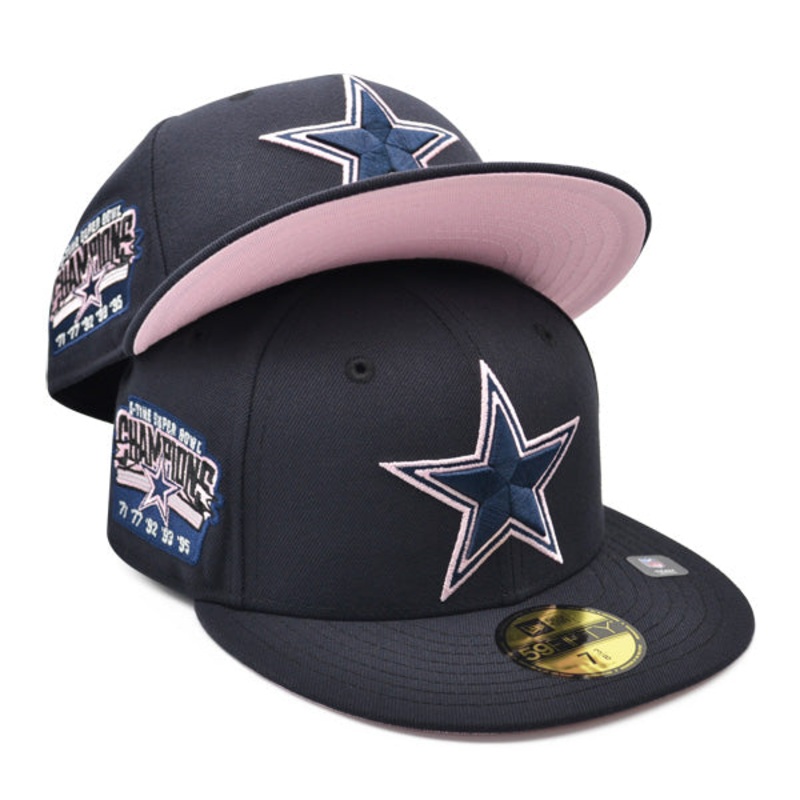 Dallas Cowboys 5-TIME CHAMPION Exclusive New Era 59Fifty Fitted NFL Hat – Navy/Pink Bottom 7