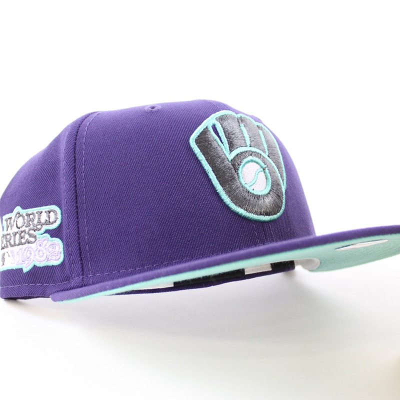 Milwaukee Brewers 1982 World Series New Era 59Fifty Fitted Hat (GITD Purple Mint Under Brim) 7