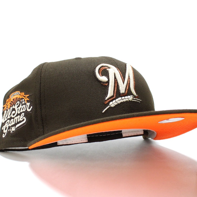 Milwaukee Brewers 2002 All-Star Game New Era 59Fifty Fitted Hat (Dark Brown Neon Orange Under Brim) 7