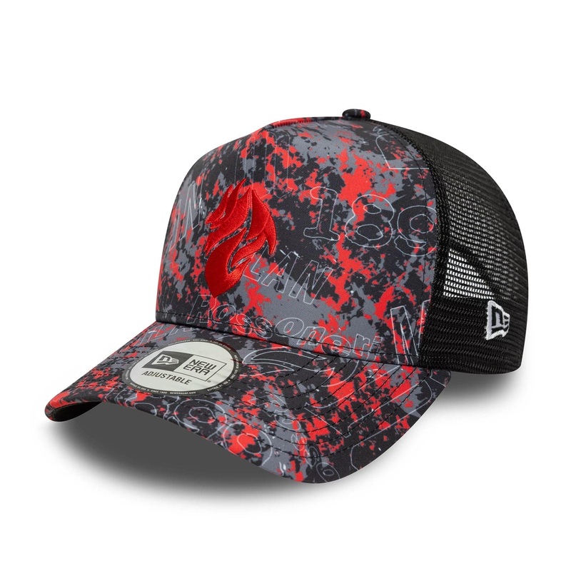 AC Milan Grime All Over Print Black 9FORTY A-Frame Trucker Adjustable Cap OSFM