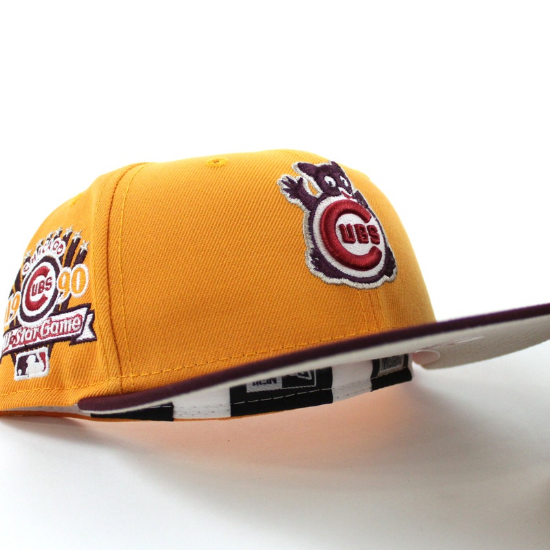 Chicago Cubs 1990 All Star Game New Era 59Fifty Fitted Hat (GITD Tango Orange Maroon Stone Under Brim) 7