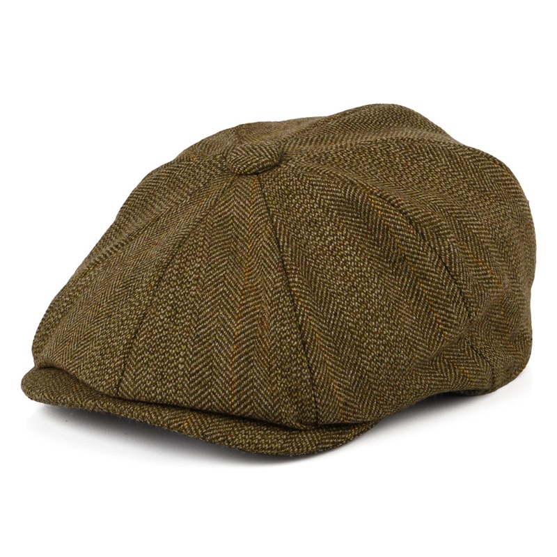 Christys Hats Lovat Teviot Tweed 8 Piece Newsboy Cap – Brown 55