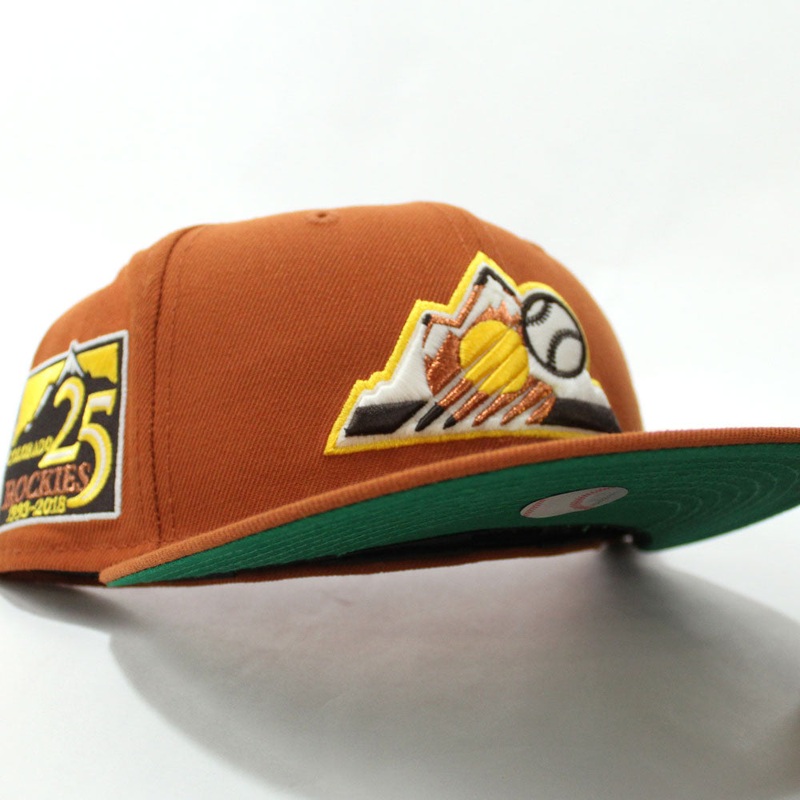Colorado Rockies 25th Anniversary New Era 59Fifty Fitted Hat (Glow in the Dark Rust Orange Yellow Copper Green Under Brim) 7