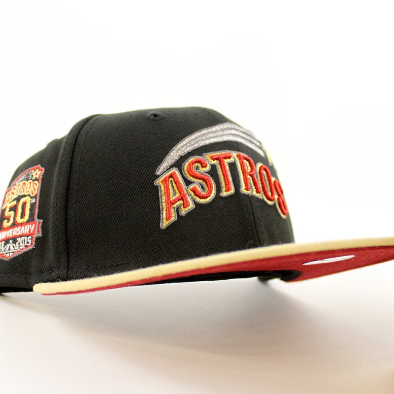 Houston Astros 50Th Anniversary 1962-2012 New Era 59Fifty Fitted Hat (Black Vegas Gold Red Under Brim) 7
