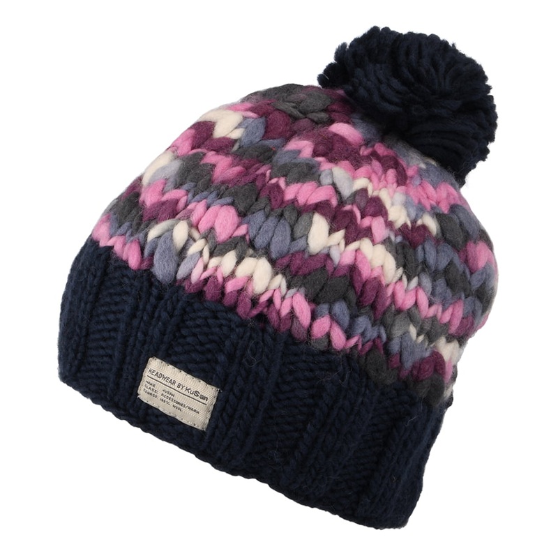 Kusan Chunky Yarn Bobble Hat – Navy Blue 1-Size