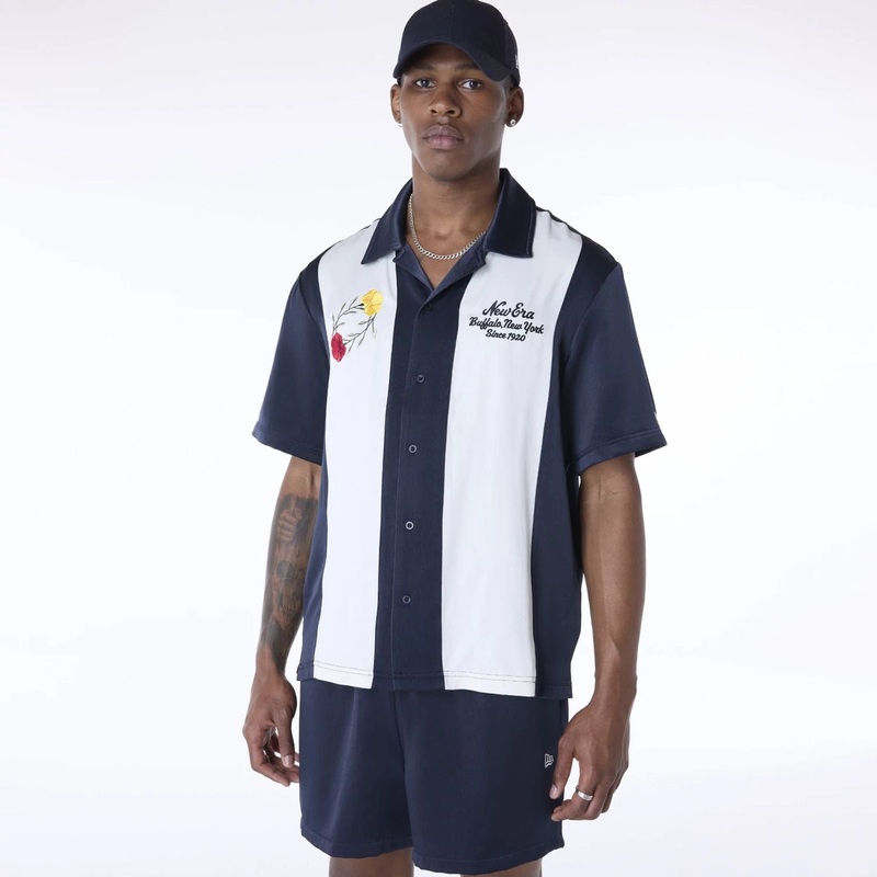 New Era Stripe Revere Navy Short Sleeve Shirt XS