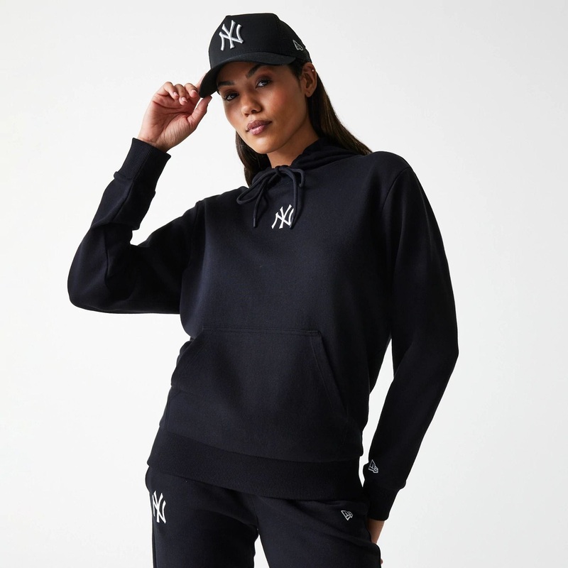 New York Yankees Womens MLB Midi League Essential Black Pullover Hoodie XS