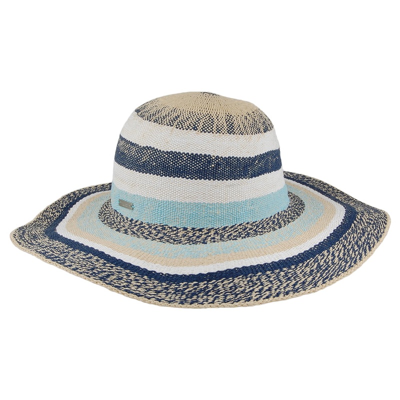 Seeberger Hats Striped Wide Brim Sun Hat – Natural-Blue 1-Size