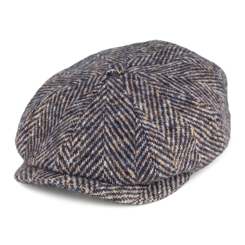Stetson Hats Hatteras Herringbone Virgin Wool Newsboy Cap – Blue-Brown S