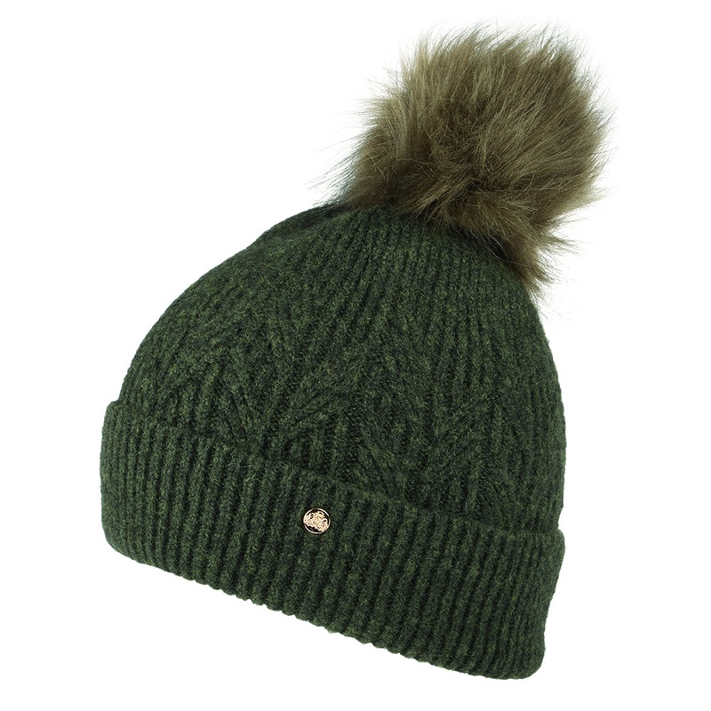 Failsworth Hats Alice Faux Fur Pom Bobble Hat – Olive 1-Size