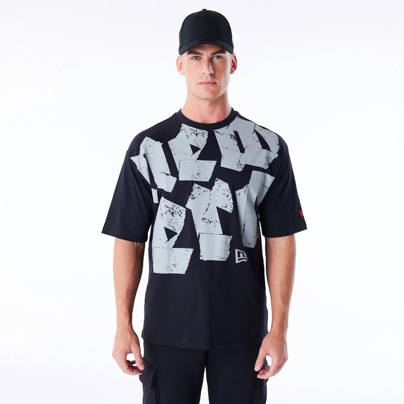 New Era Font Graphic Black Oversized T-Shirt XS