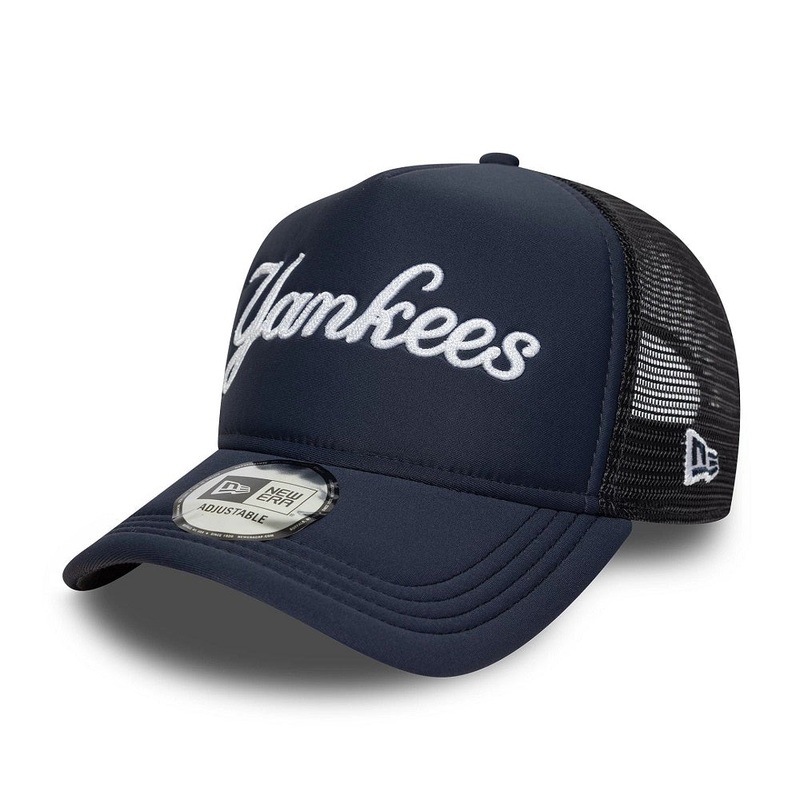 New York Yankees A-Frame MLB Script Navy Trucker Cap One Size