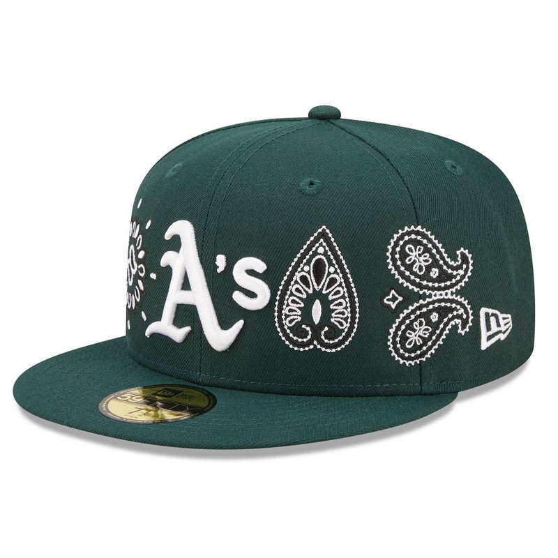 Oakland Athletics All Over Print Paisley Green Cap 7-1/4