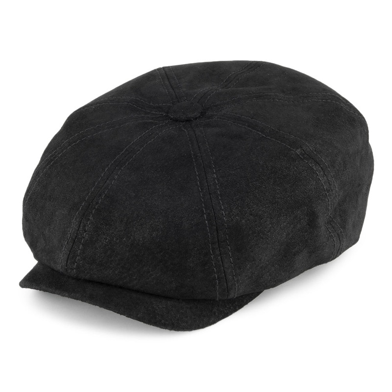 Stetson Hats Hatteras Leather Newsboy Cap – Black S