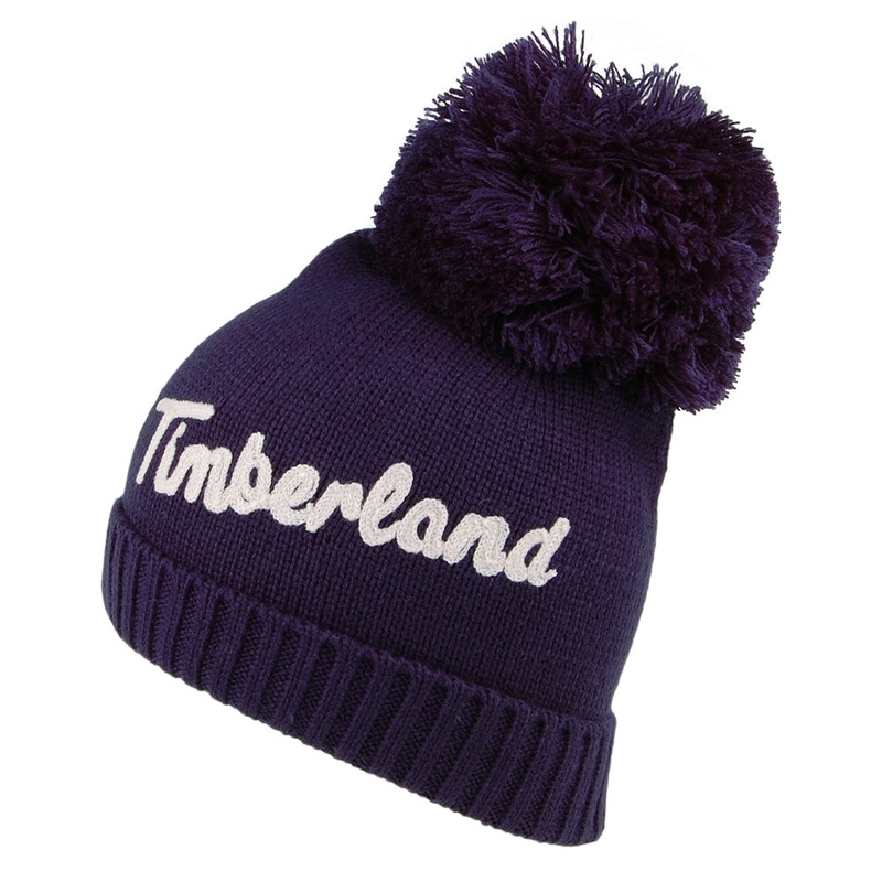 Timberland Hats Womens Logo Embroidery Bobble Hat – Navy Blue 1-Size