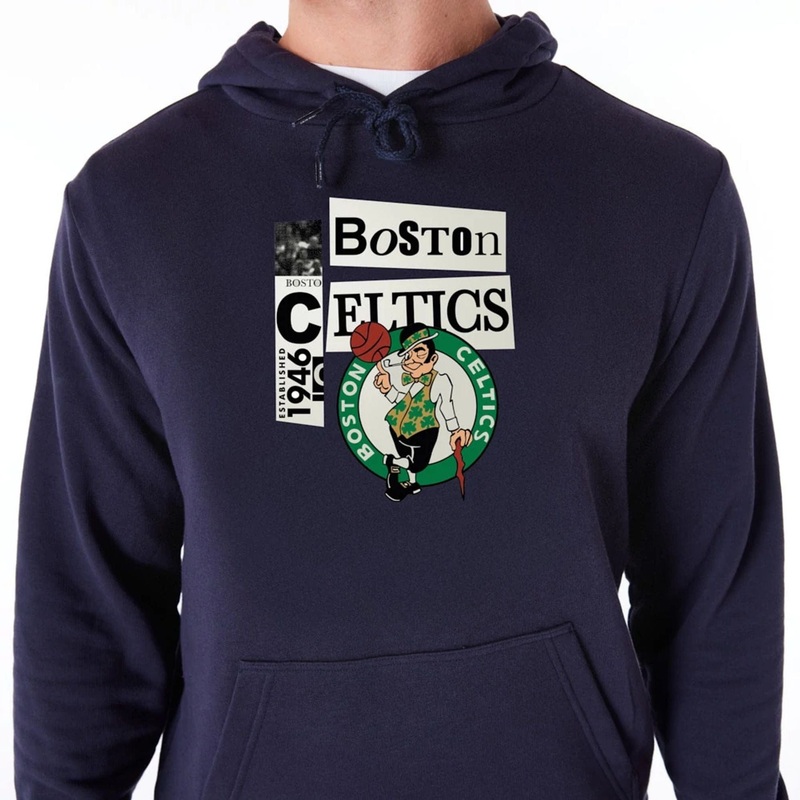 Boston Celtics Newspaper Graphic Navy Pullover Hoodie XS