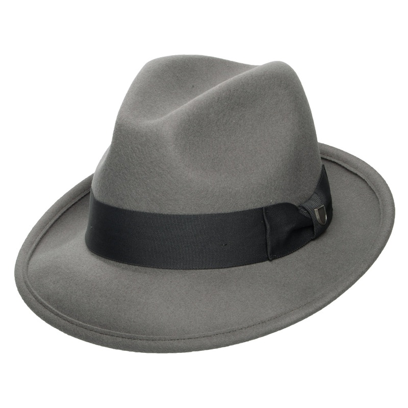 Brixton Hats Horton Wool Felt Convertabrim Fedora Hat – Grey Small-56cm