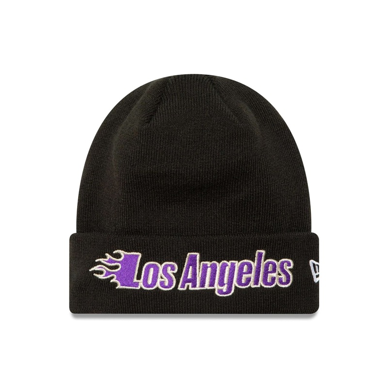LA Lakers NBA Metallic Black Cuff Knit Beanie Hat OSFM
