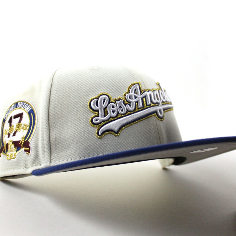 Los Angeles dodgers Ohtani () 17 Patch New Era 59Fifty Fitted Hat (Chrome White Song Bird Blue Gray Under Brim) 7