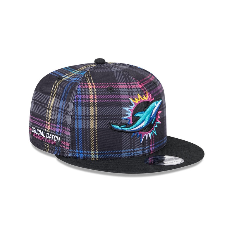 Miami Dolphins New Era 2024 NFL Crucial Catch Plaid 9Fifty Snapback Hat – Black/Pink