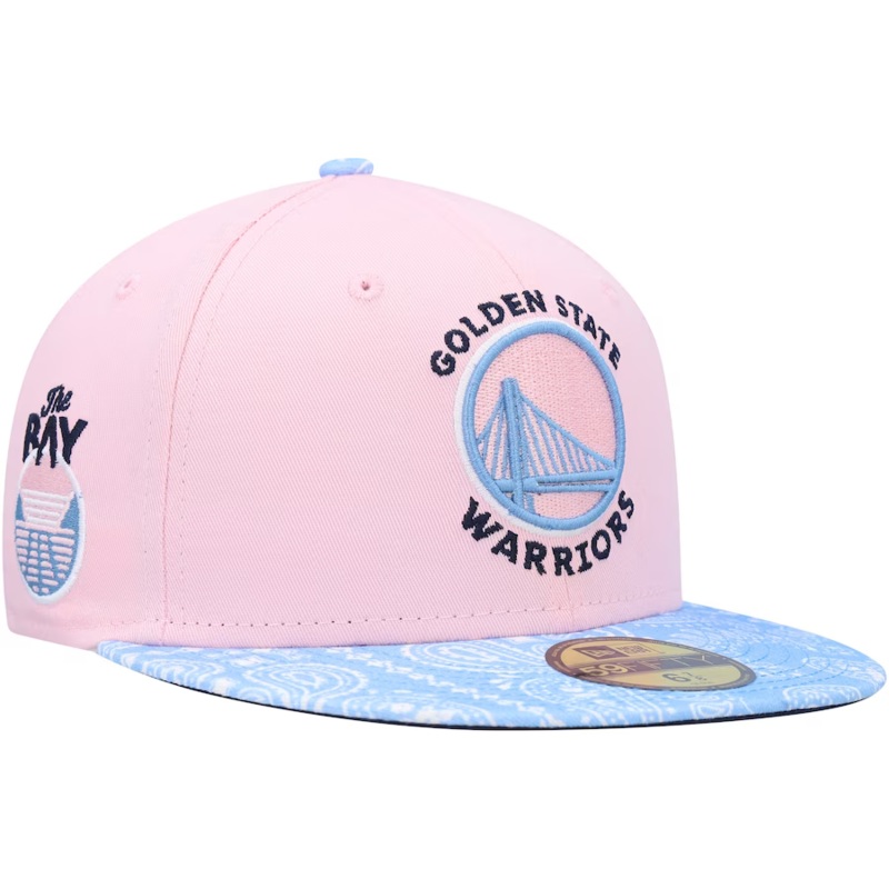 New Era Golden State Warriors Pink/Light Blue Paisley Visor 59FIFTY Fitted Hat