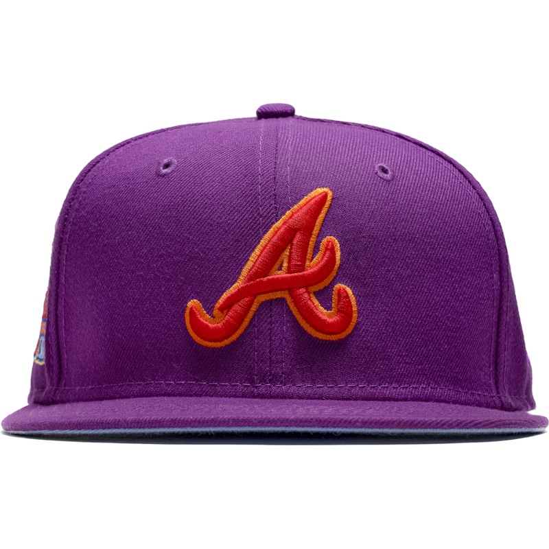New Era x Politics Atlanta Braves Hip Hop Inspired Grape/Red Lavender UV 59FIFTY Fitted Hat