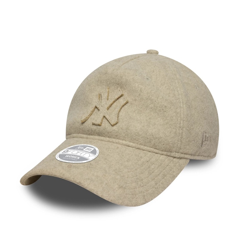 New York Yankees Womens MLB Melton Luxe Light Beige 9TWENTY A-Frame Adjustable Cap OSFM