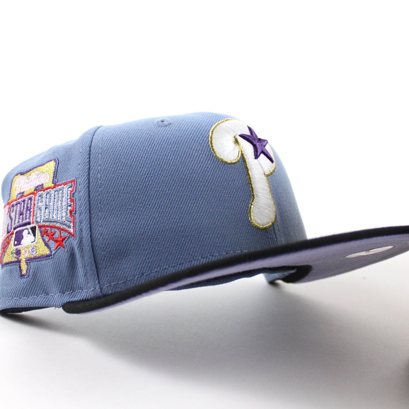 Philadelphia Phillies 1996 All Star Game 59Fifty New Era Fitted Hat (Faded Blue Black lavender Under Brim) 7