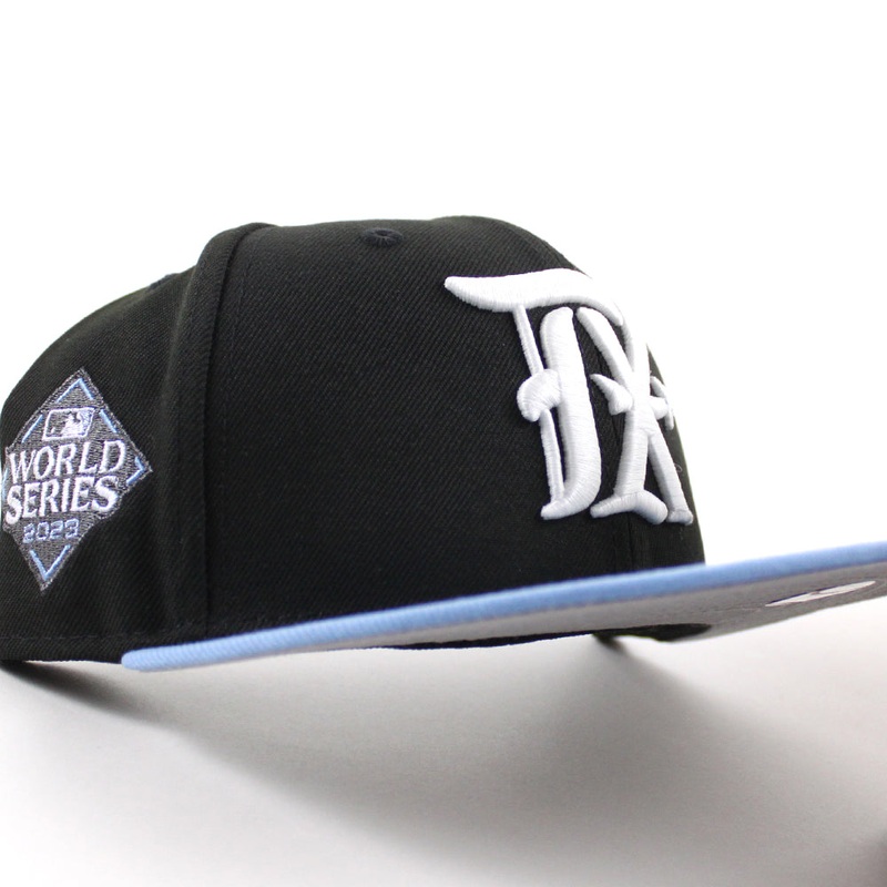 Texas Rangers 2023 World Series New Era 59Fifty Fitted Hat (Black Sky Blue Gray Under Brim) 6 7/8