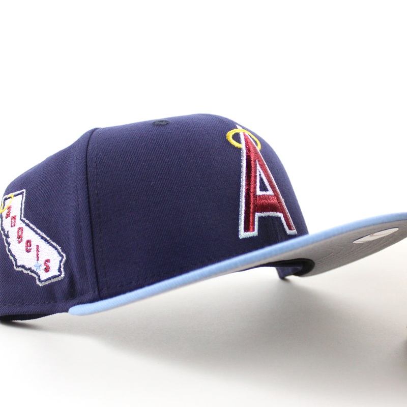 California Angels Angels Patch New Era 59Fifty Fitted Hat (Navy Blue Sky Blue Gray UNDER BRIM) 6 7/8