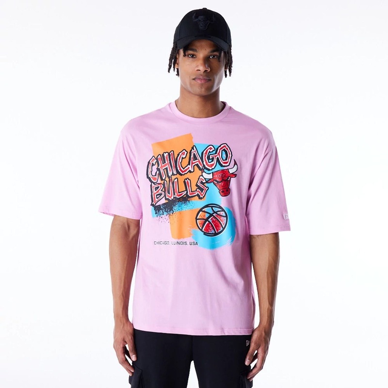 Chicago Bulls Retro Graphic Pastel Pink Oversized T-Shirt XS