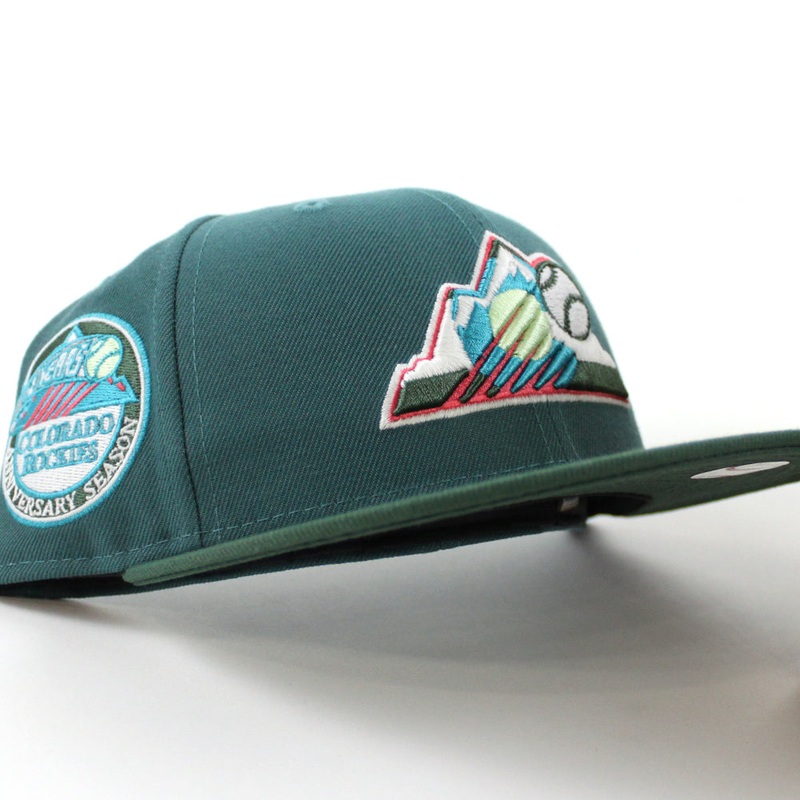 Colorado Rockies 10th Anniversary New Era 59Fifty Fitted Hat (GITD Aqua Pine Green Green Under Brim) 7