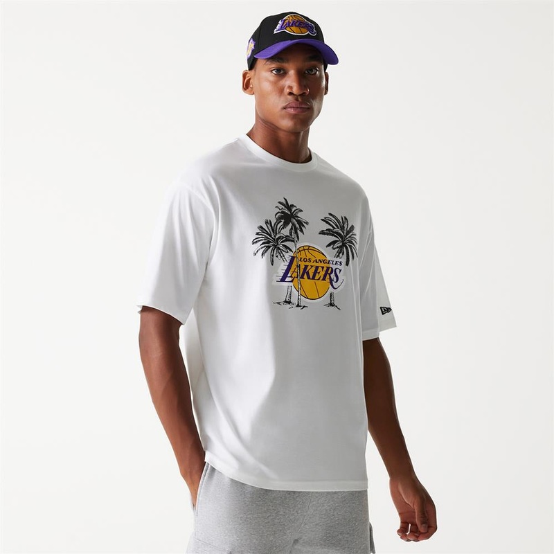 Los Angeles Lakers NBA Palm Tree Oversized White Tee S