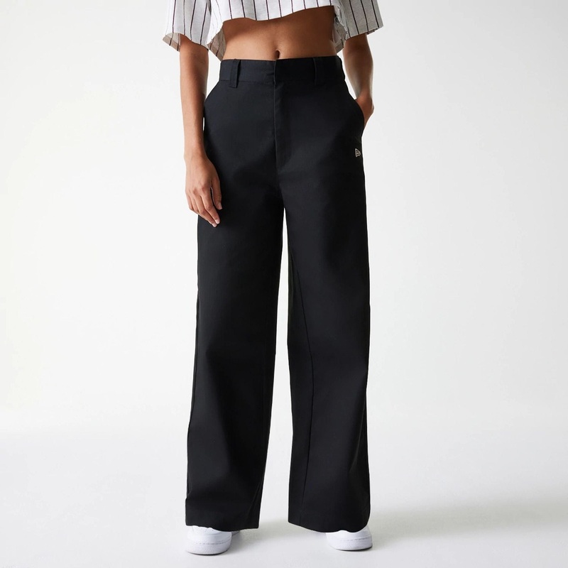 Womens New Era Black Wide Leg Chino Trousers W24