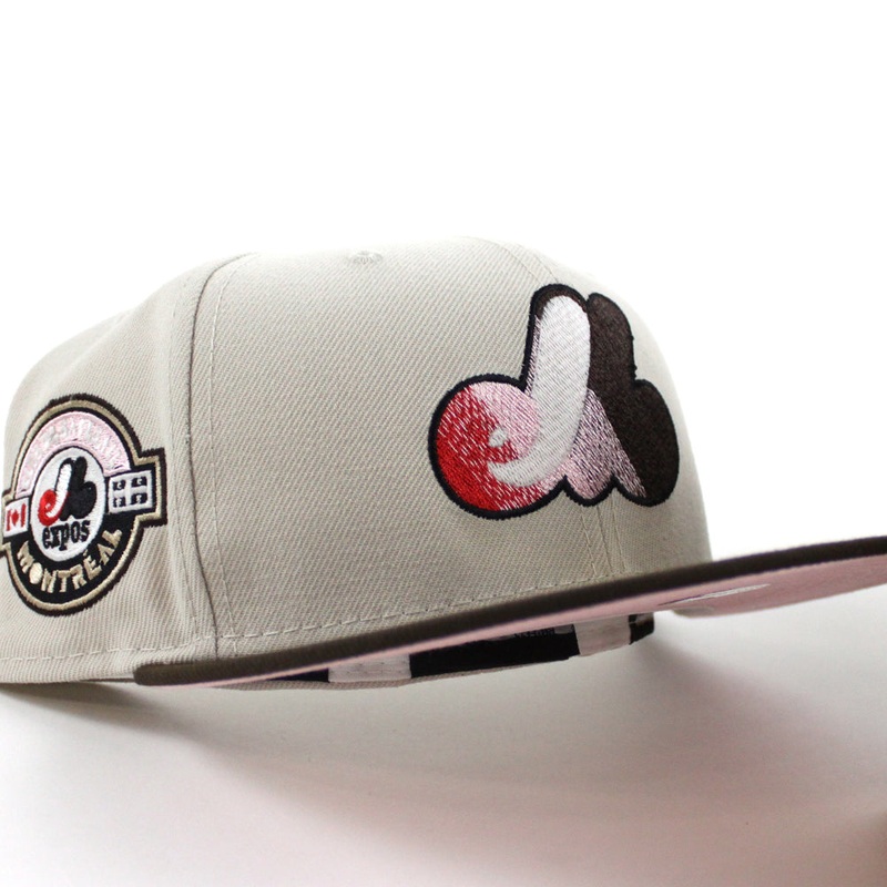 Montreal Expos CLUB DE BASEBALL New Era Fitted 59Fifty Hat (GITD Stone Gray Walnut Pink Under Brim) 7
