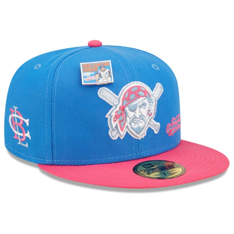 New Era MLB x Big League Chew  Pittsburgh Pirates Curveball Cotton Candy Flavor Pack 59FIFTY Fitted Hat – Blue/Pink