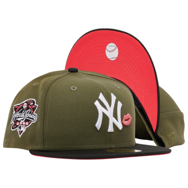 New Era New York Yankees 2000 World Series Olive Green/Black Pink Lips Kiss 59FIFTY Fitted Hat