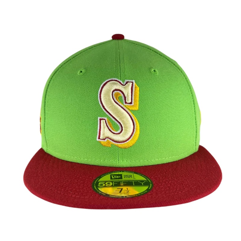 New Era Seattle Mariners Lime/Cardinal 30th Anniversary “Shaggy” Inspired 59FIFTY Fitted Hat
