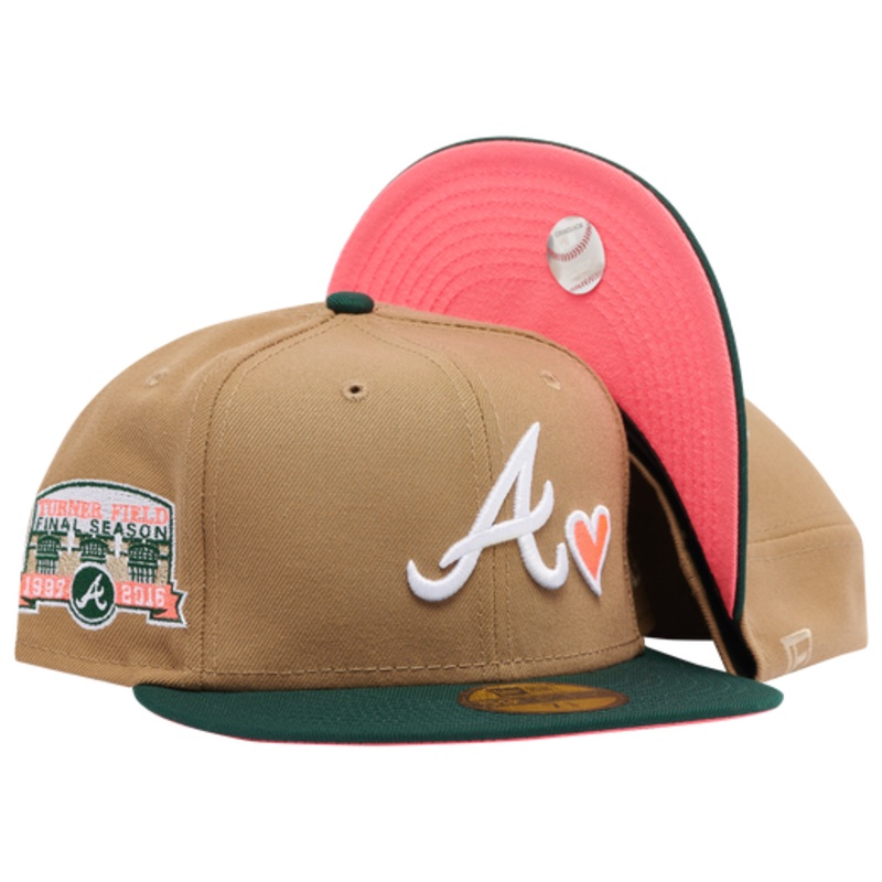 New Era x Champs Sports  Atlanta Braves Tan/Pine Green Pink Hearts 59FIFTY Fitted Hat