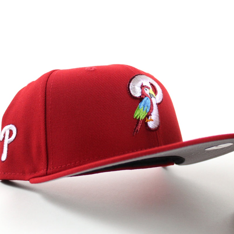 Philadelphia Phillies PARROT 59Fifty New Era Fitted Hat (Scarlet Red and Gray Under Brim) 6 7/8