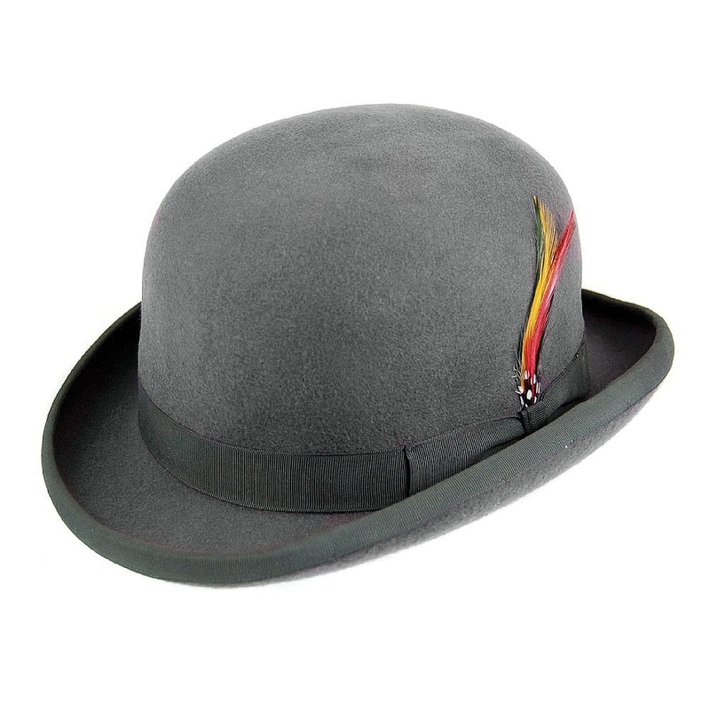 Jaxon & James Wool Felt English Bowler Hat with Grey Band – Grey S