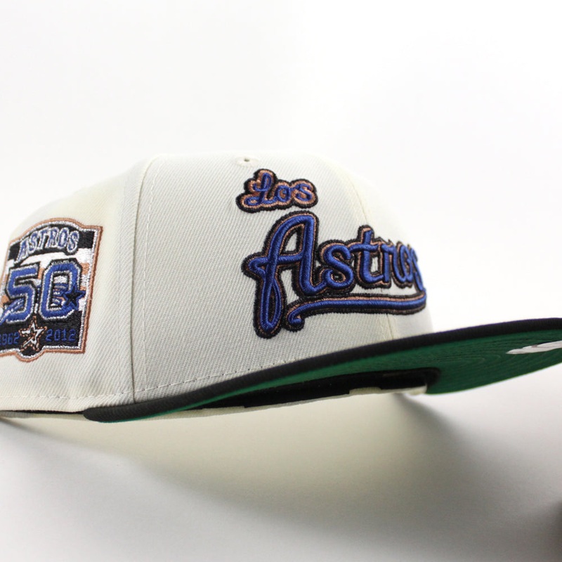 Los Astros 50 Years New Era 59Fifty Fitted Hat (Chrome White Black Green Under Brim) 6 7/8