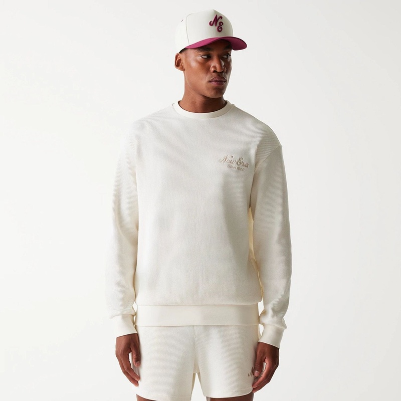 New Era Waffle Open White Oversized Crew Neck Sweater XS