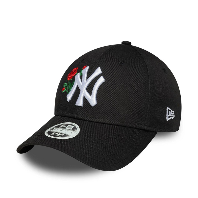 New York Yankees Womens MLB Rose Black 9FORTY Adjustable Cap OSFM