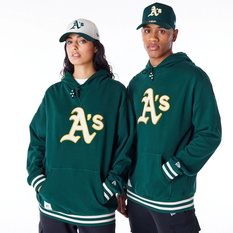 Oakland Athletics MLB Rib Infill Dark Green Oversized Pullover Hoodie XS