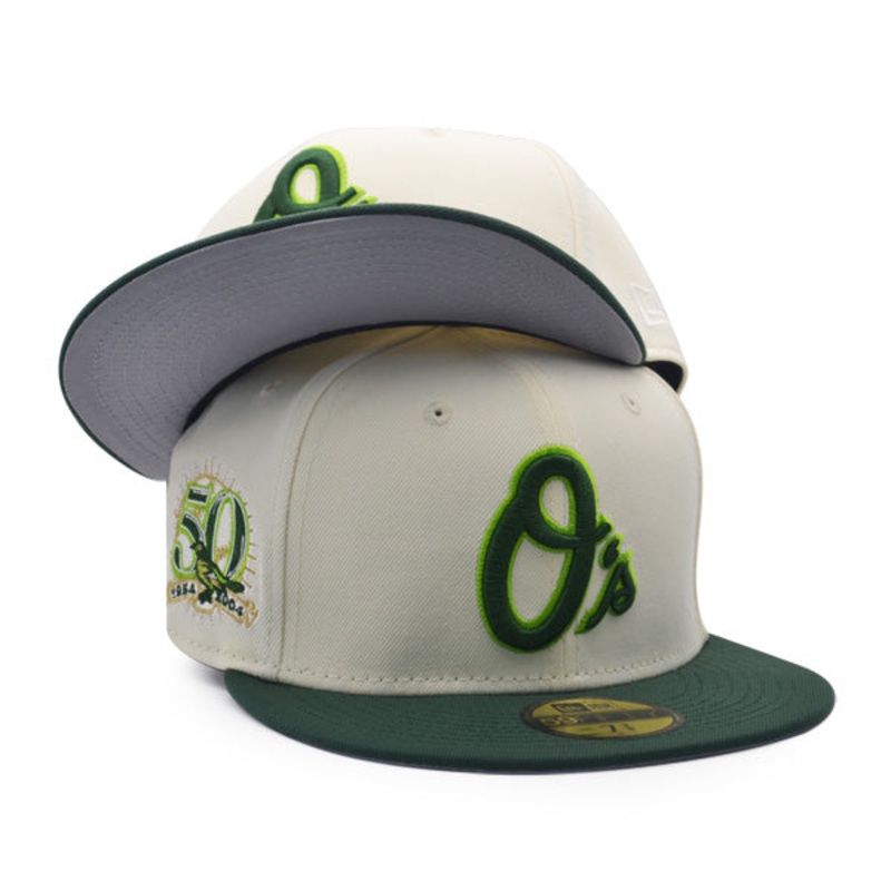 Baltimore Orioles 50th ANNIVERSARY Exclusive New Era 59Fifty Fitted Hat – Chrome/Pine/Gold Metallic 7