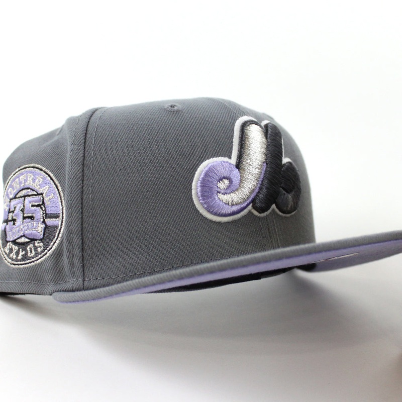 Montreal Expos 35th Anniversary New Era Fitted 59Fifty Hat (GITD Storm Gray Lavender Under Brim) 7