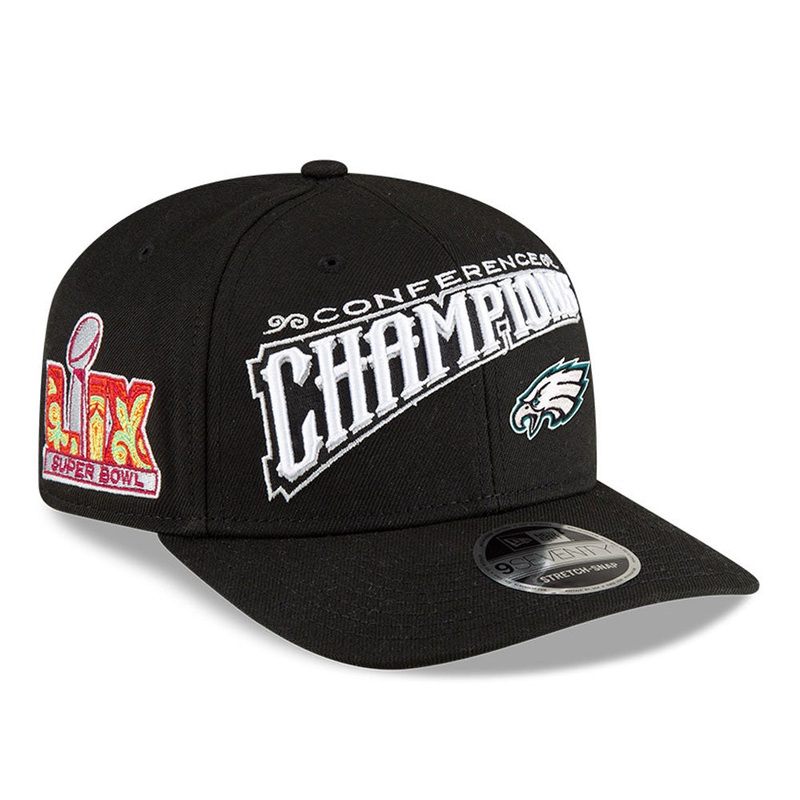 Philadelphia Eagles New Era 2024 NFC Champions Locker Room Trophy Collection 9SEVENTY Stretch-Snap Hat – Black