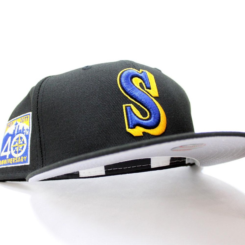 Seattle Mariners 40TH Anniversary New Era 59Fifty Fitted Hat (Black Blue YellowGrey Under Brim) 7